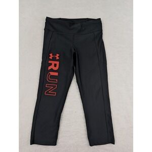 Under Armour Cropped Leggings Women's‎ M Black Compression Spellout Heatgear